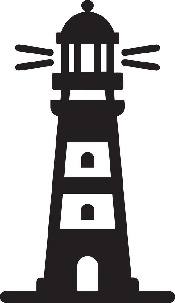 lighthouse isolated on a white background with a solid base and rays coming from the tower vector