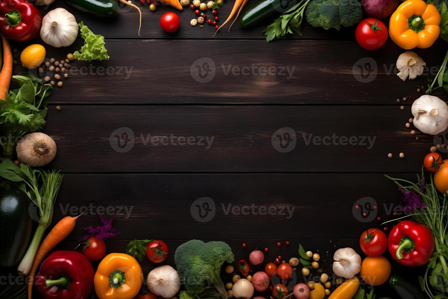 AI generated Vegetables around on a black background photo