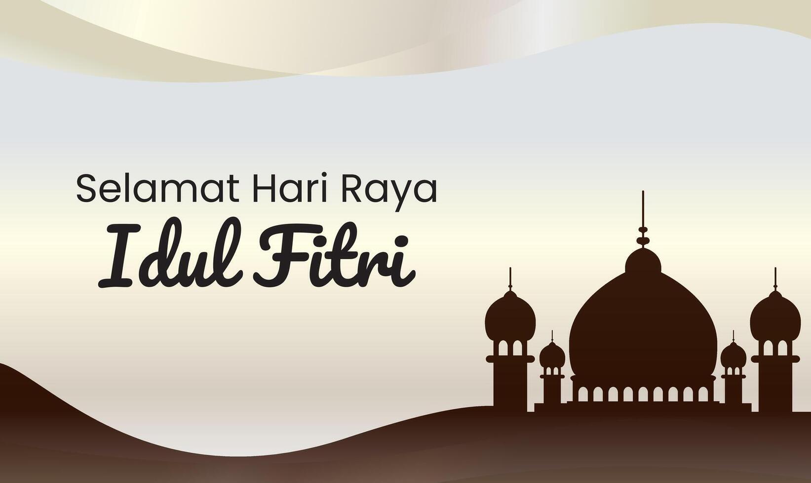 Selamat Hari Raya Idul Fitri, mosque with gold white luxury background vector