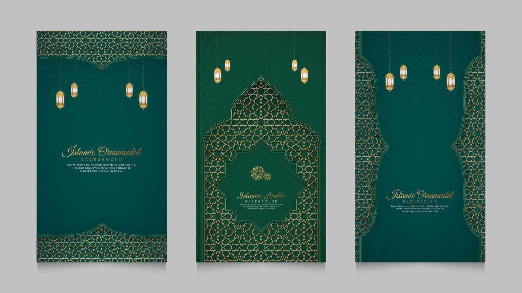 Islamic Arabic Realistic Social Media Stories Collection Template for Ramadan Kareem and Eid Mubarak vector