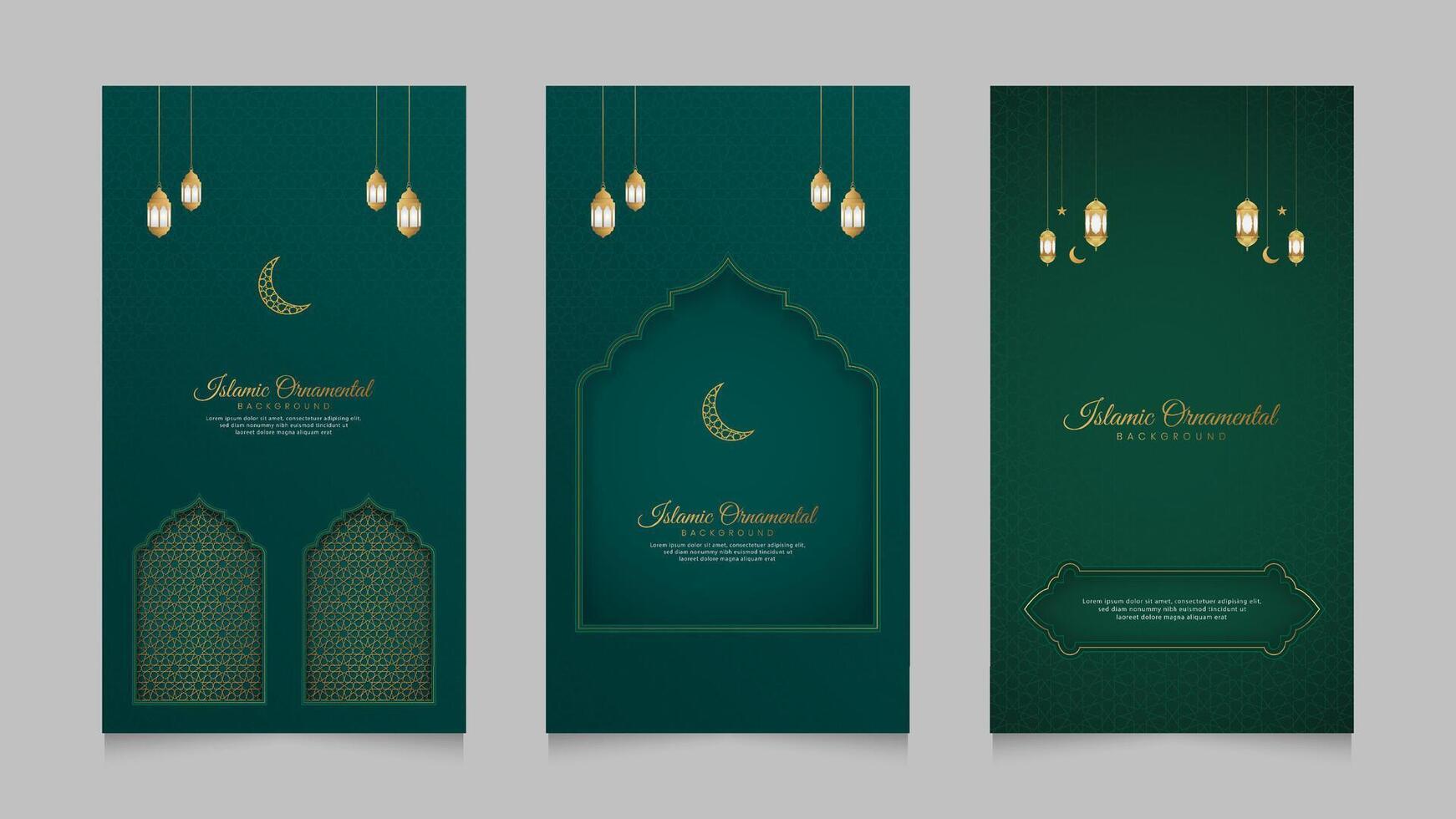 Islamic Arabic Realistic Social Media Stories Collection Template for Ramadan Kareem and Eid Mubarak vector