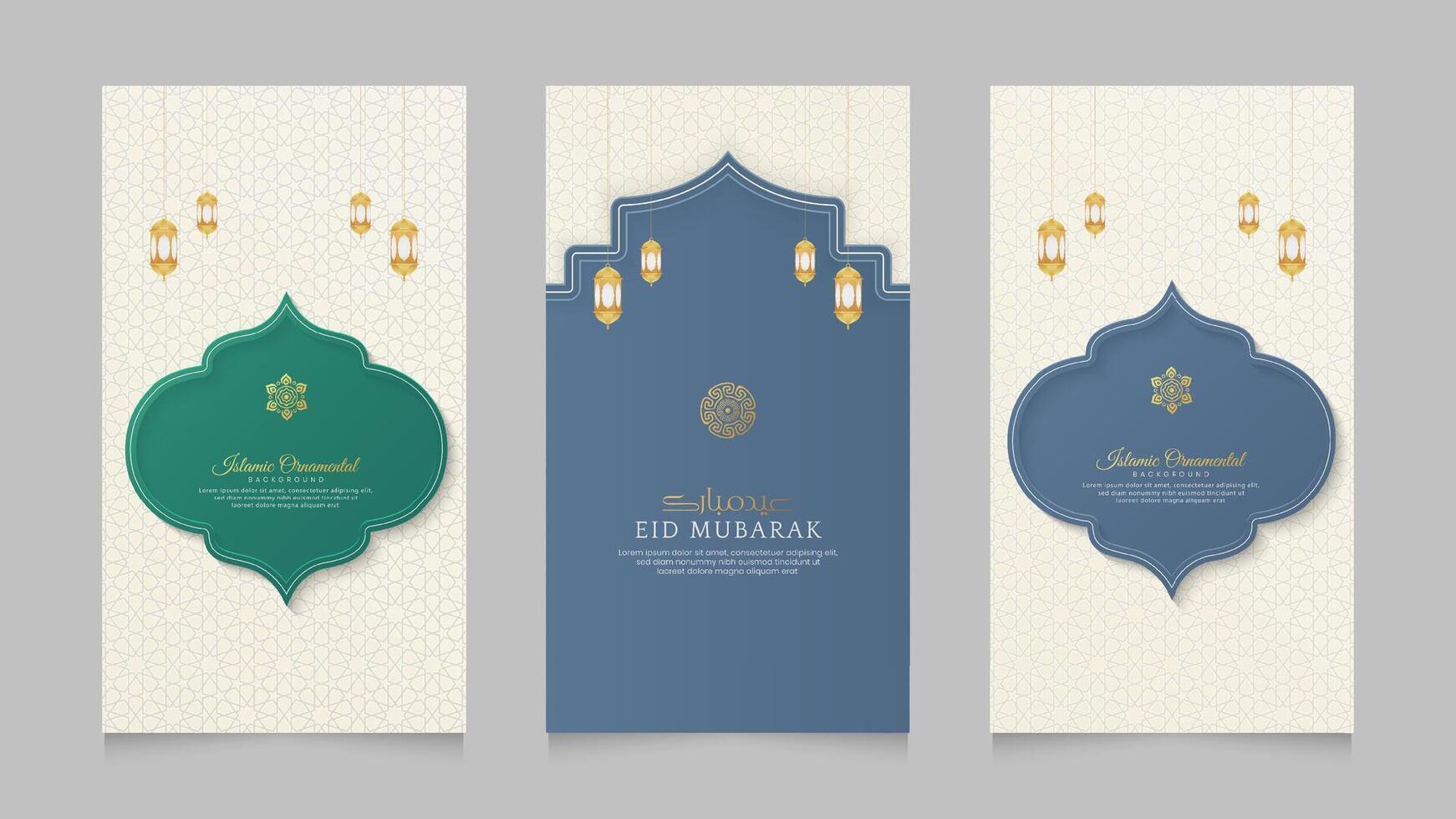 Islamic Arabic Realistic Social Media Stories Collection Template for Ramadan Kareem and Eid Mubarak vector