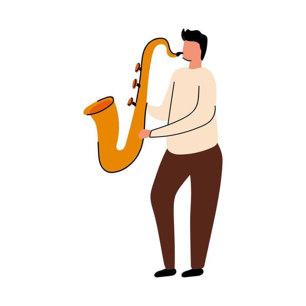 un sencillo ilustración de saxofón jugador. garabatear jazz músico. aislado en blanco. vector