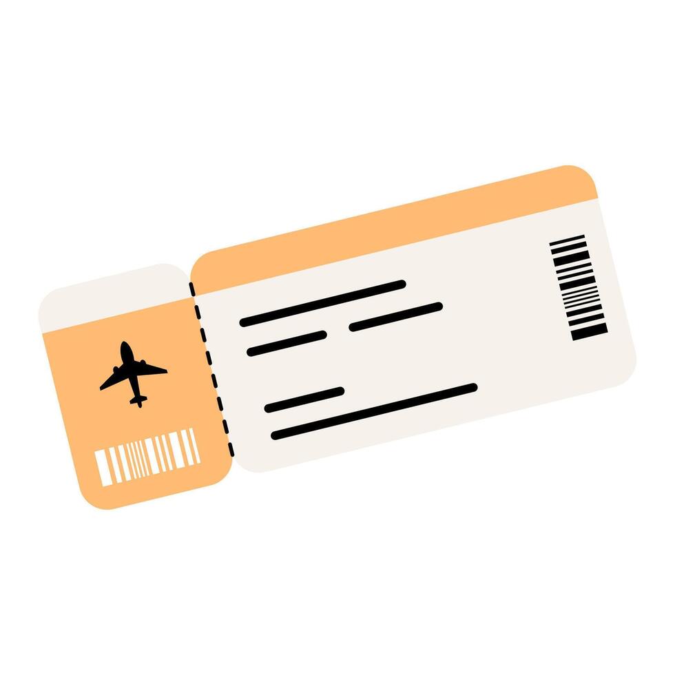 A cartoon style illustration of boarding pass and flying airplane tickets. Travel icon. Isolated on white. vector