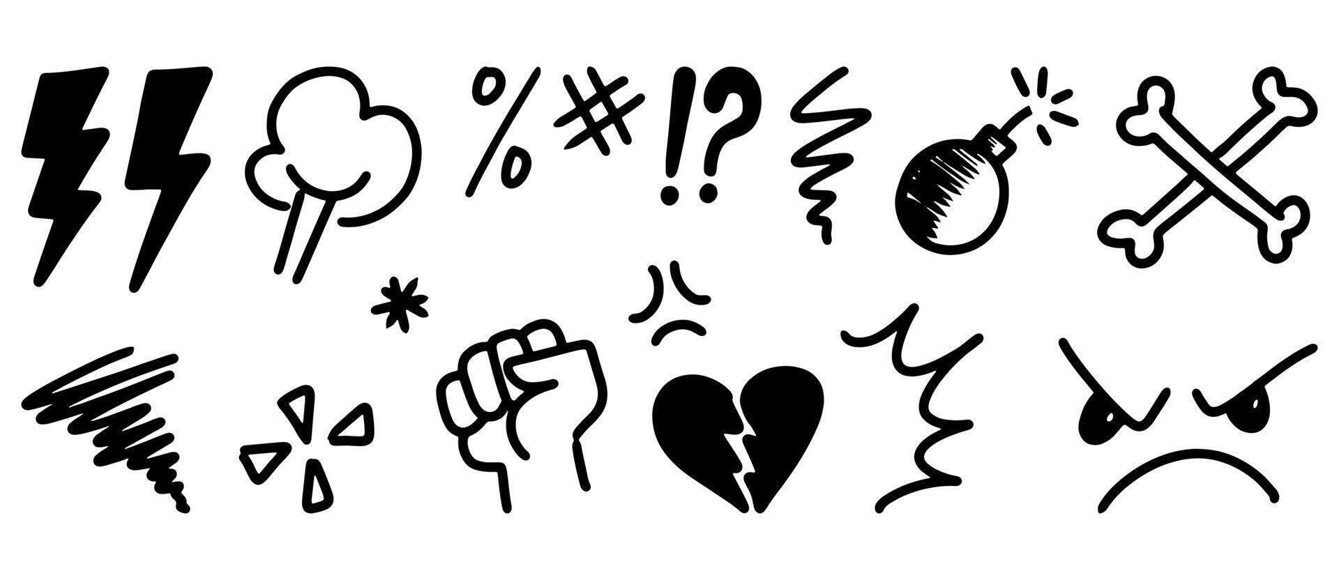 Doodle sketch style of Swearing icons cartoon hand drawn illustration for concept design. vector