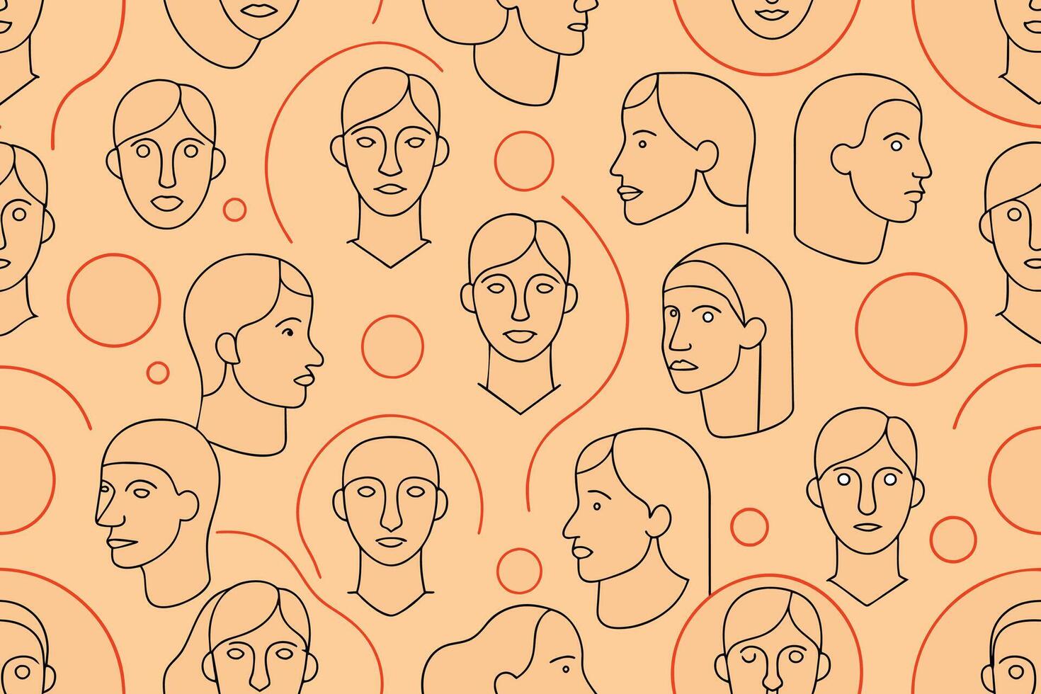One Line Art Faces Seamless Pattern vector