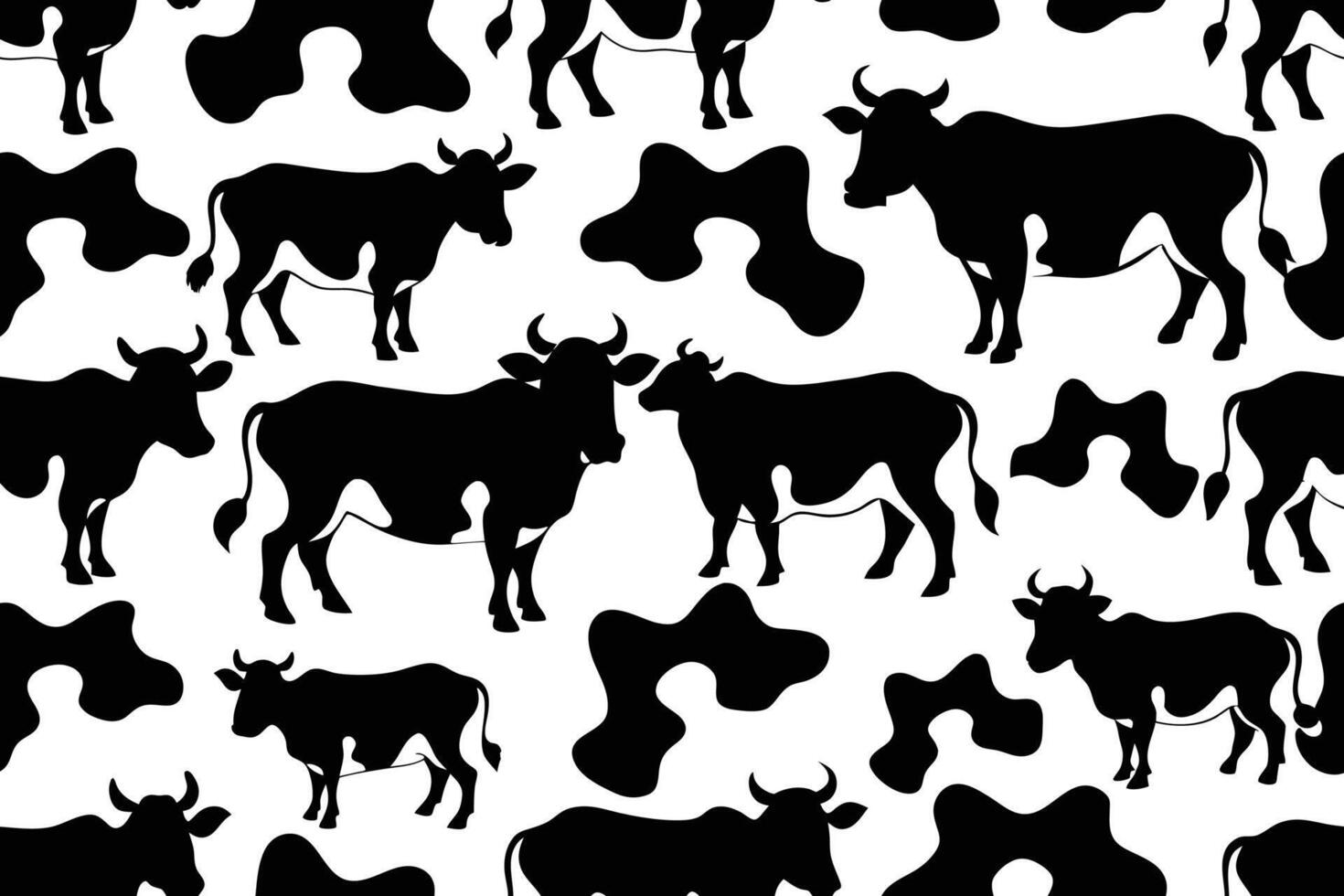 Black Cow Print Seamless Pattern Vector on isolated white background