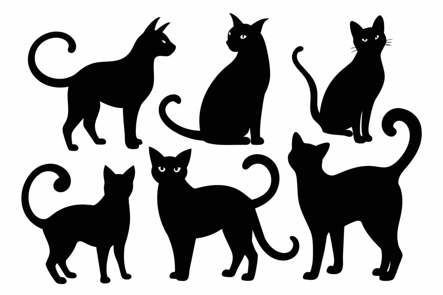 Cat silhouettes collection isolated on white background vector