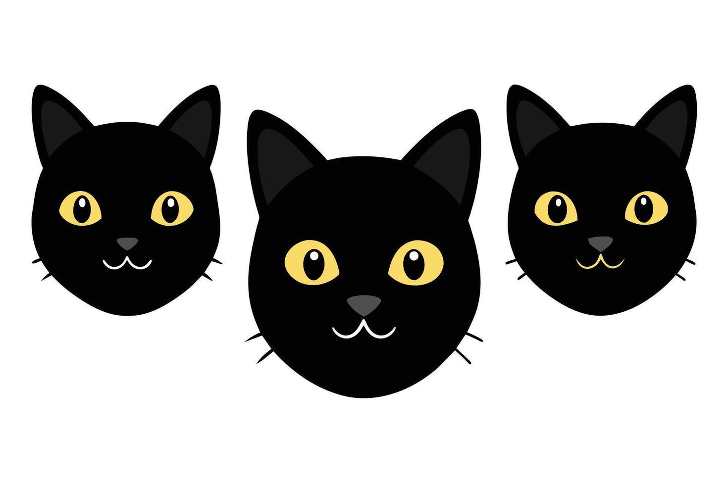 Set of black Assorted cats faces isolated on white background vector