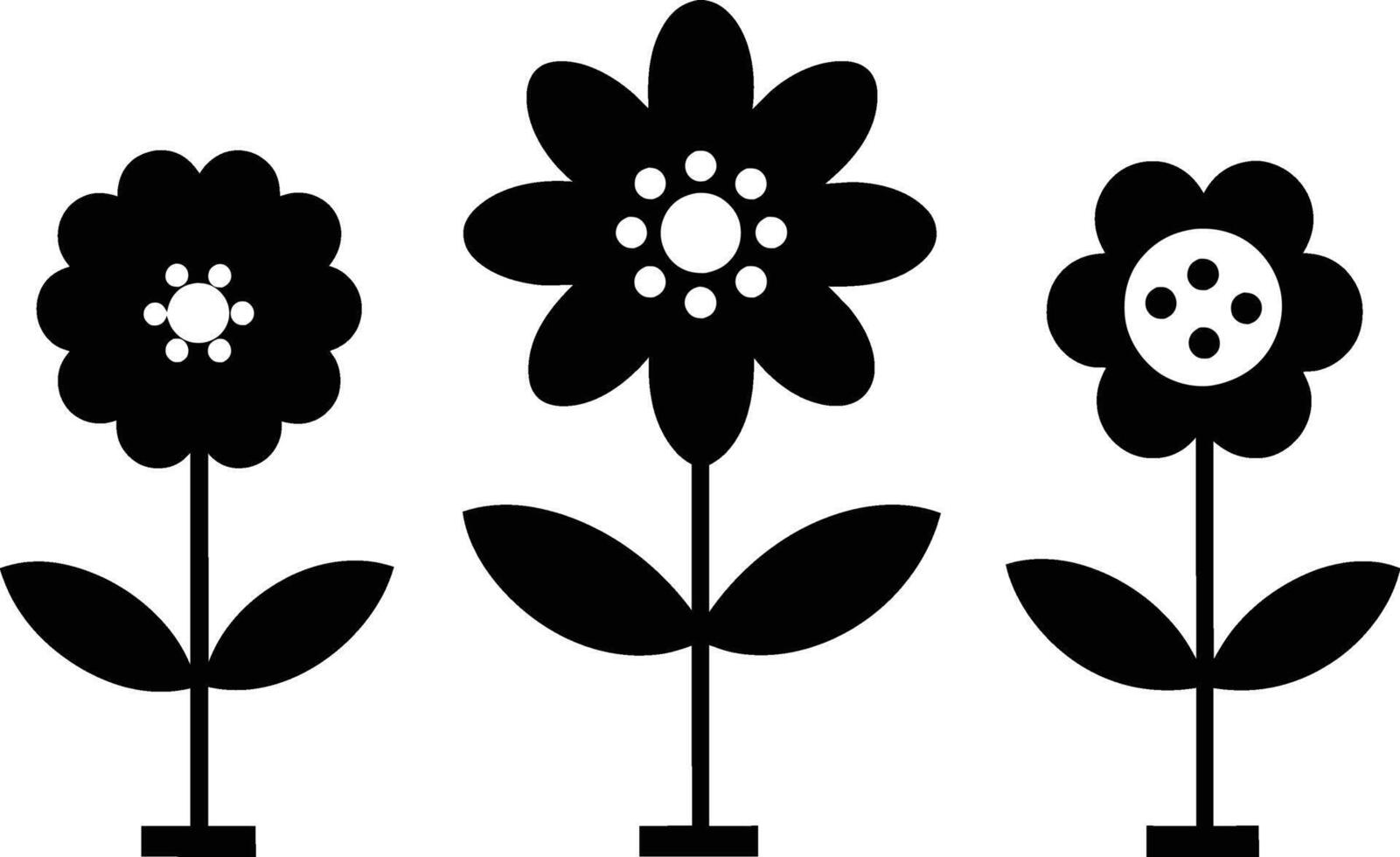 Set of black Cute Flowers Icons on white background vector