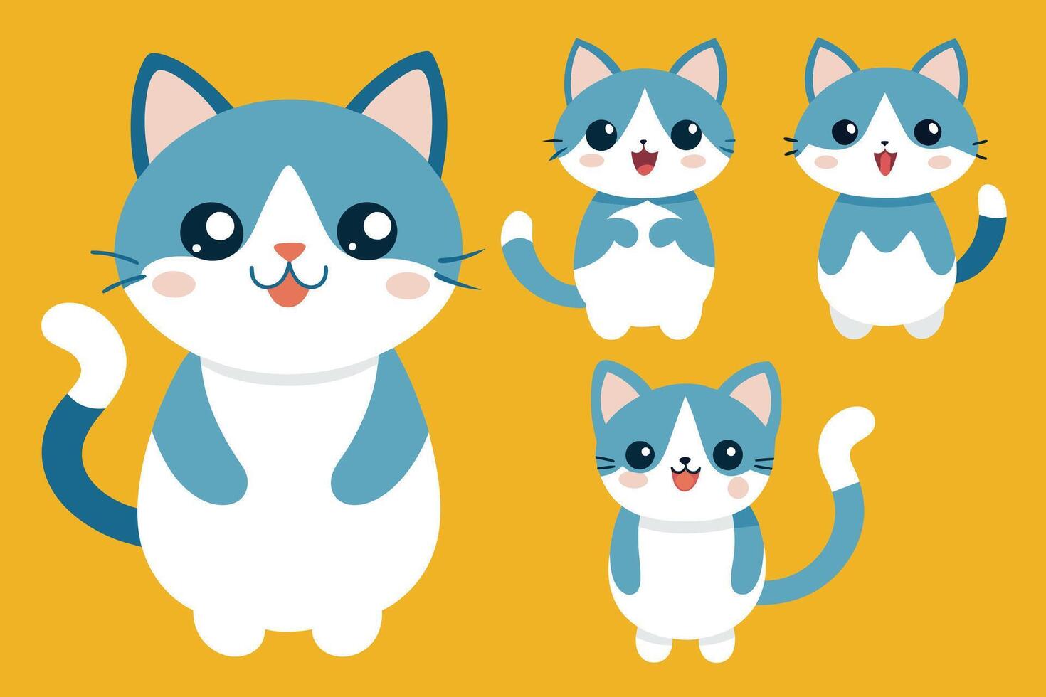 Set of cute cat in different poses cartoon illustration vector