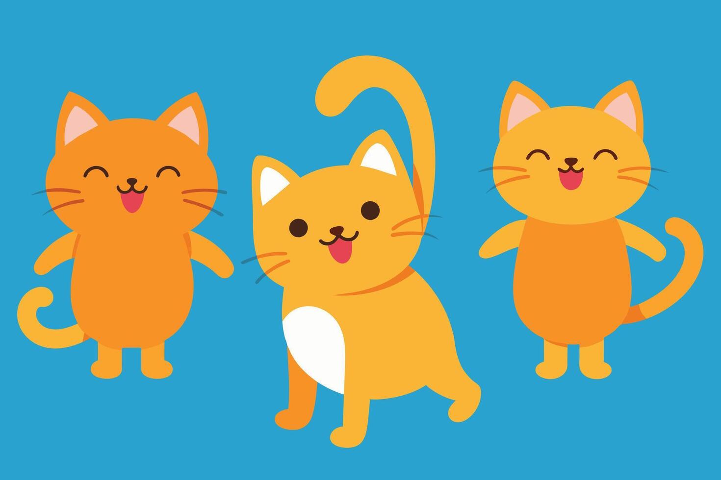 conjunto de lindo gato en diferentes poses ilustración de dibujos animados vector