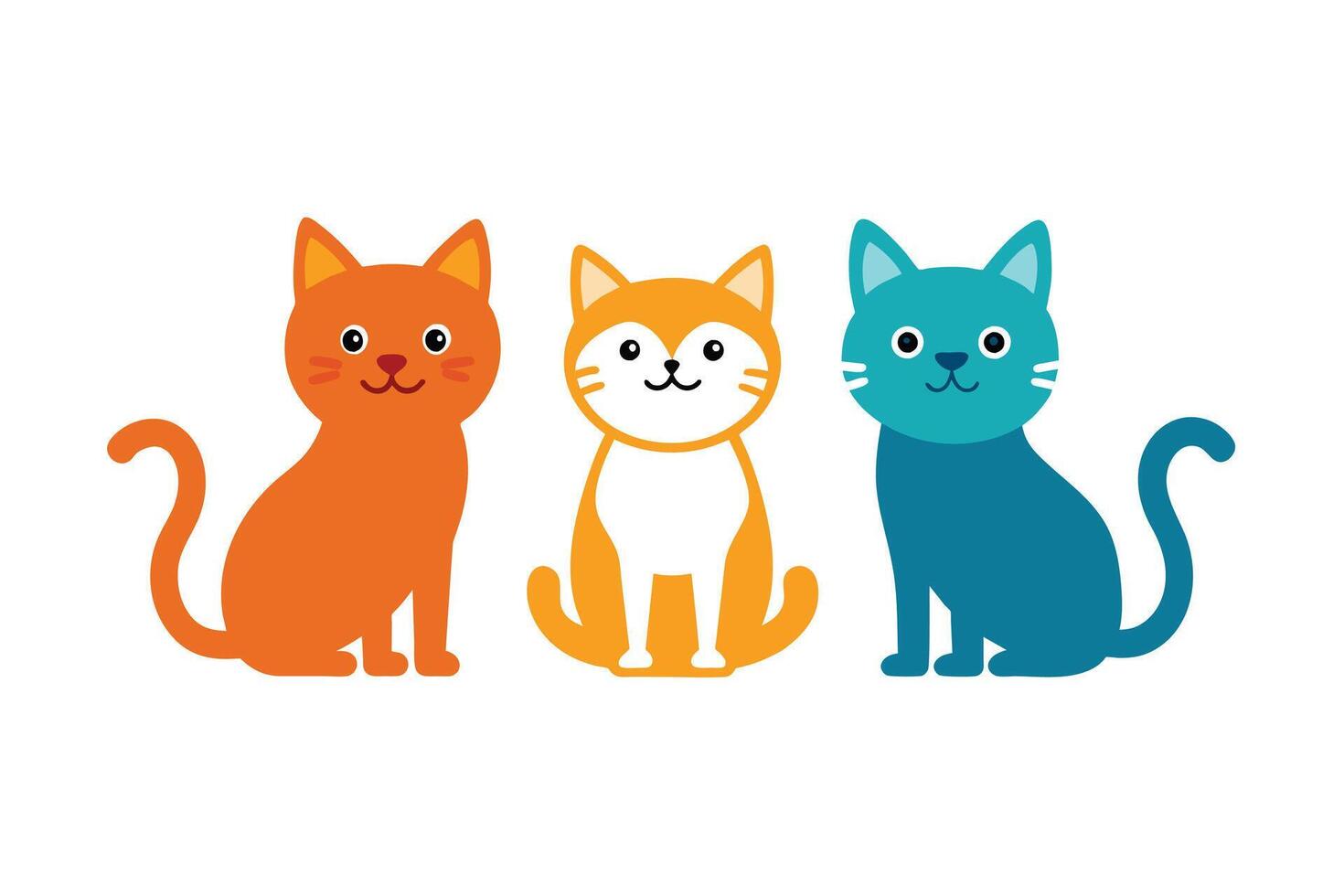 Cute cats collection. Domestic funny kitties. Set of linear vector illustration isolated on white background