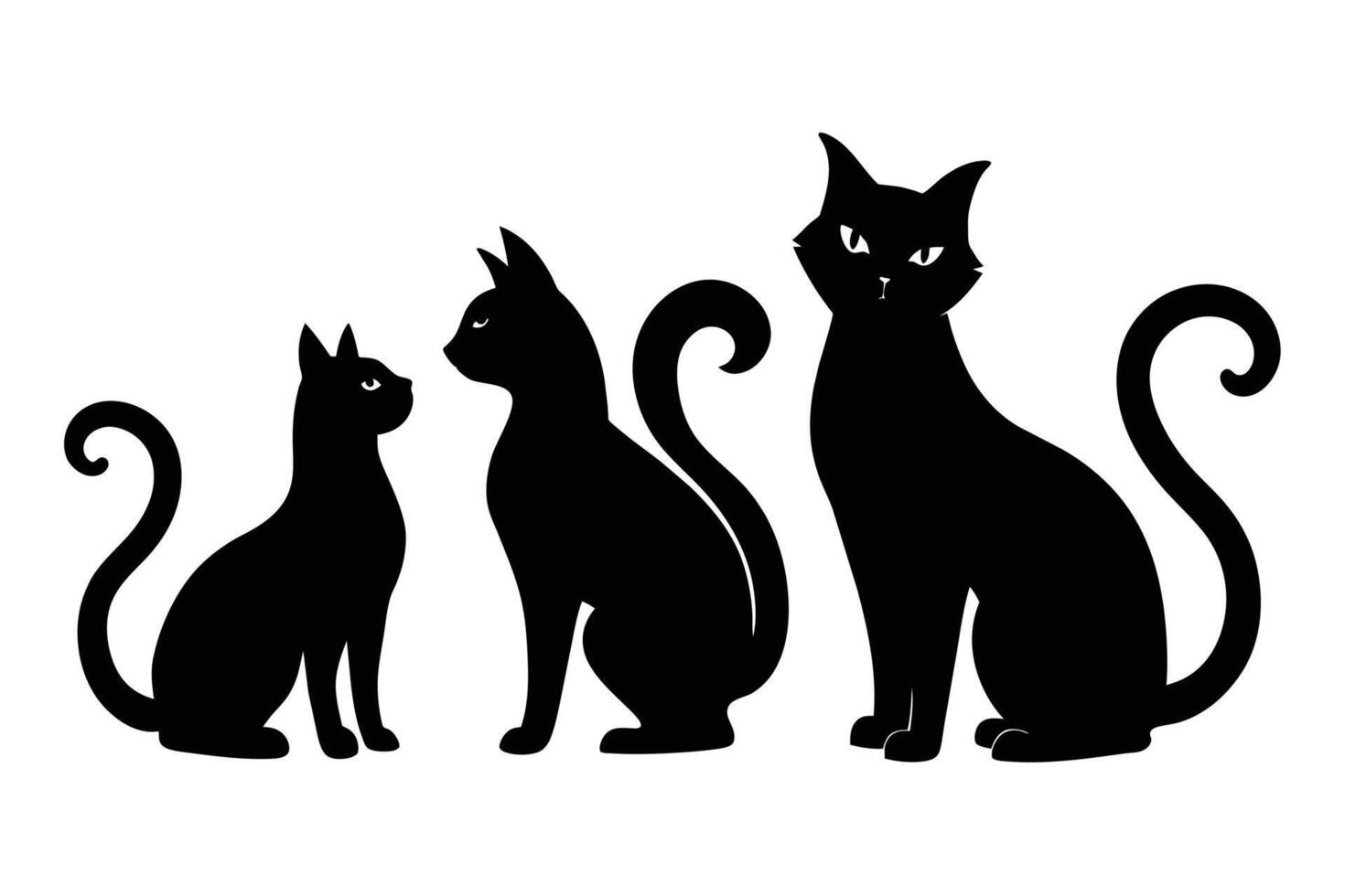 Vector set of cat silhouettes. Black cat vector isolated on white background