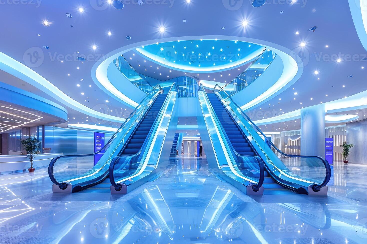 AI generated elevator escalator is moving staircase used as transportation between floors or levels building professional photography photo