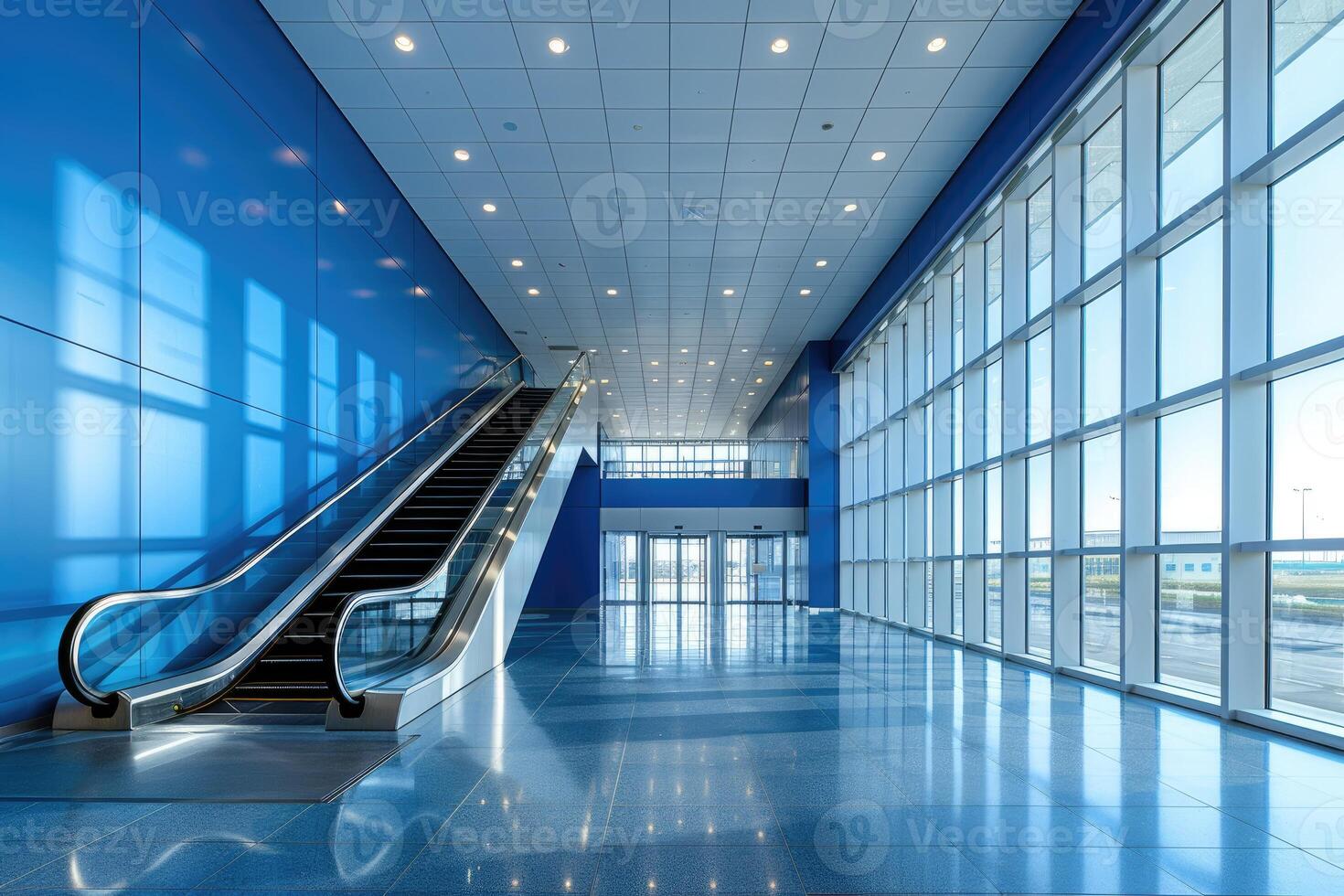ai generado ascensor escalera mecánica es Moviente escalera usado como transporte Entre pisos o niveles edificio profesional fotografía foto