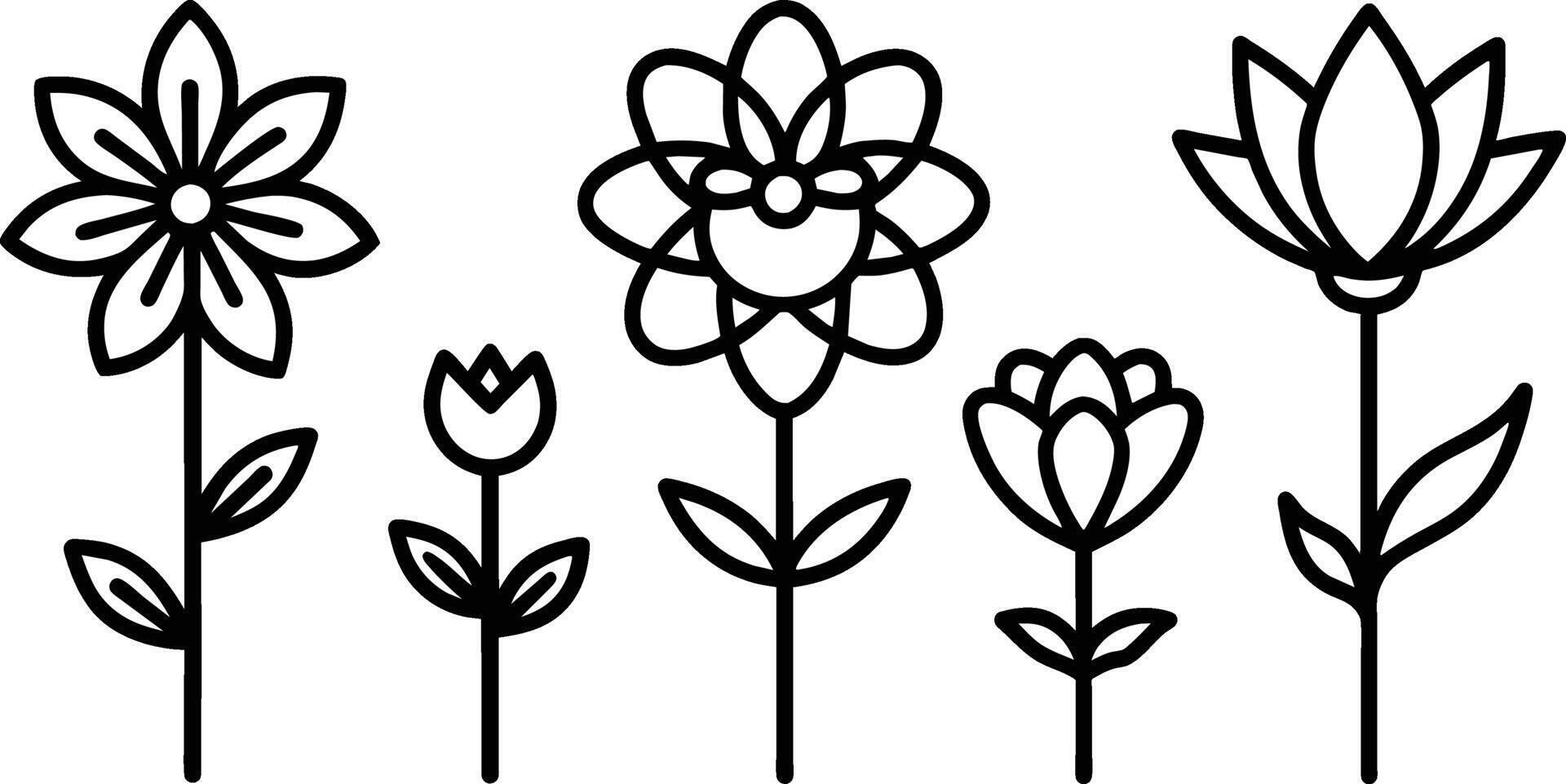 Set of black Simple Line Art of Flower Icons Collection on white background vector