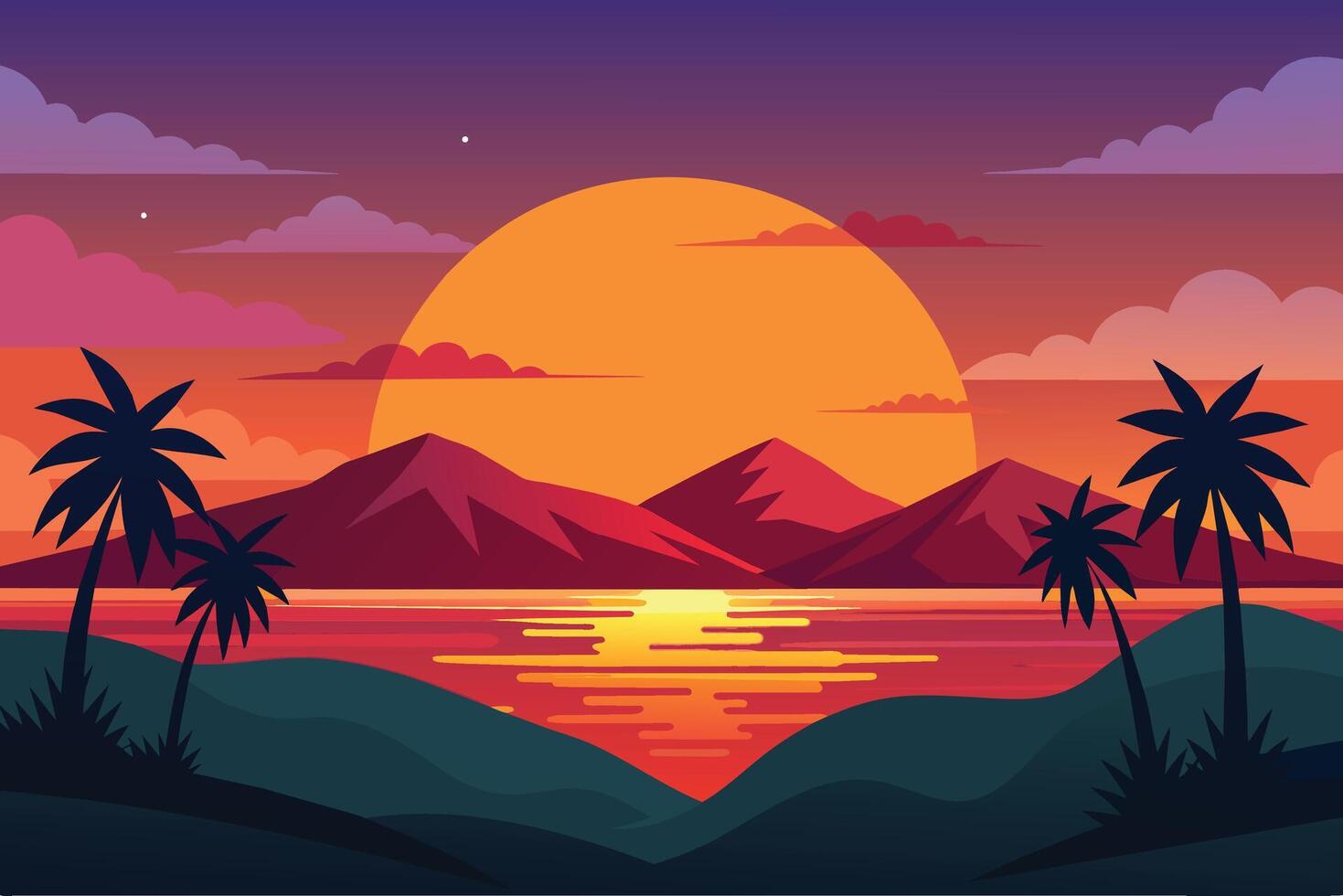 hermosa puesta de sol sobre fondo de verano vector