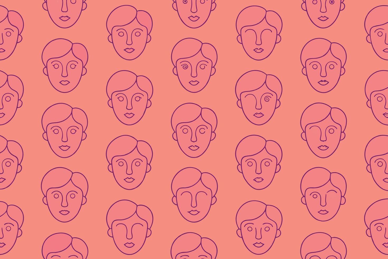 One Line Art Faces Seamless Pattern vector