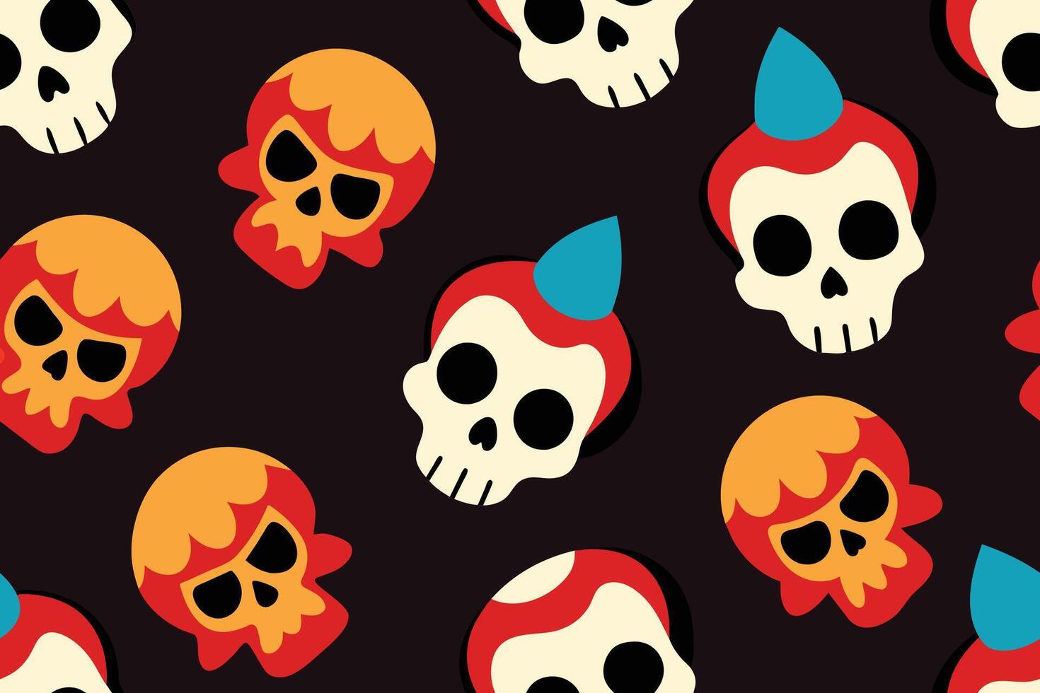 Seamless pattern on tattoo theme with skulls and clown masks vector