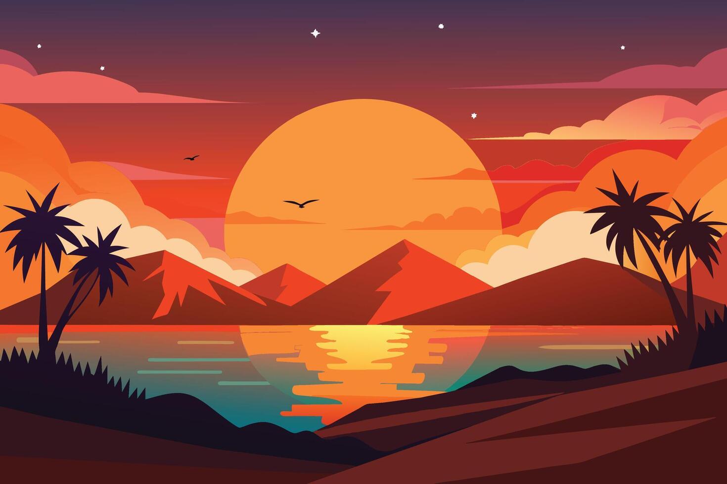 hermosa puesta de sol sobre fondo de verano vector