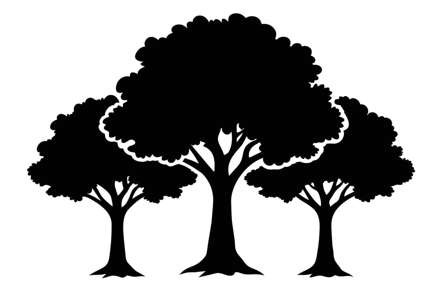 Black Oak trees silhouettes Vector isolated on white background