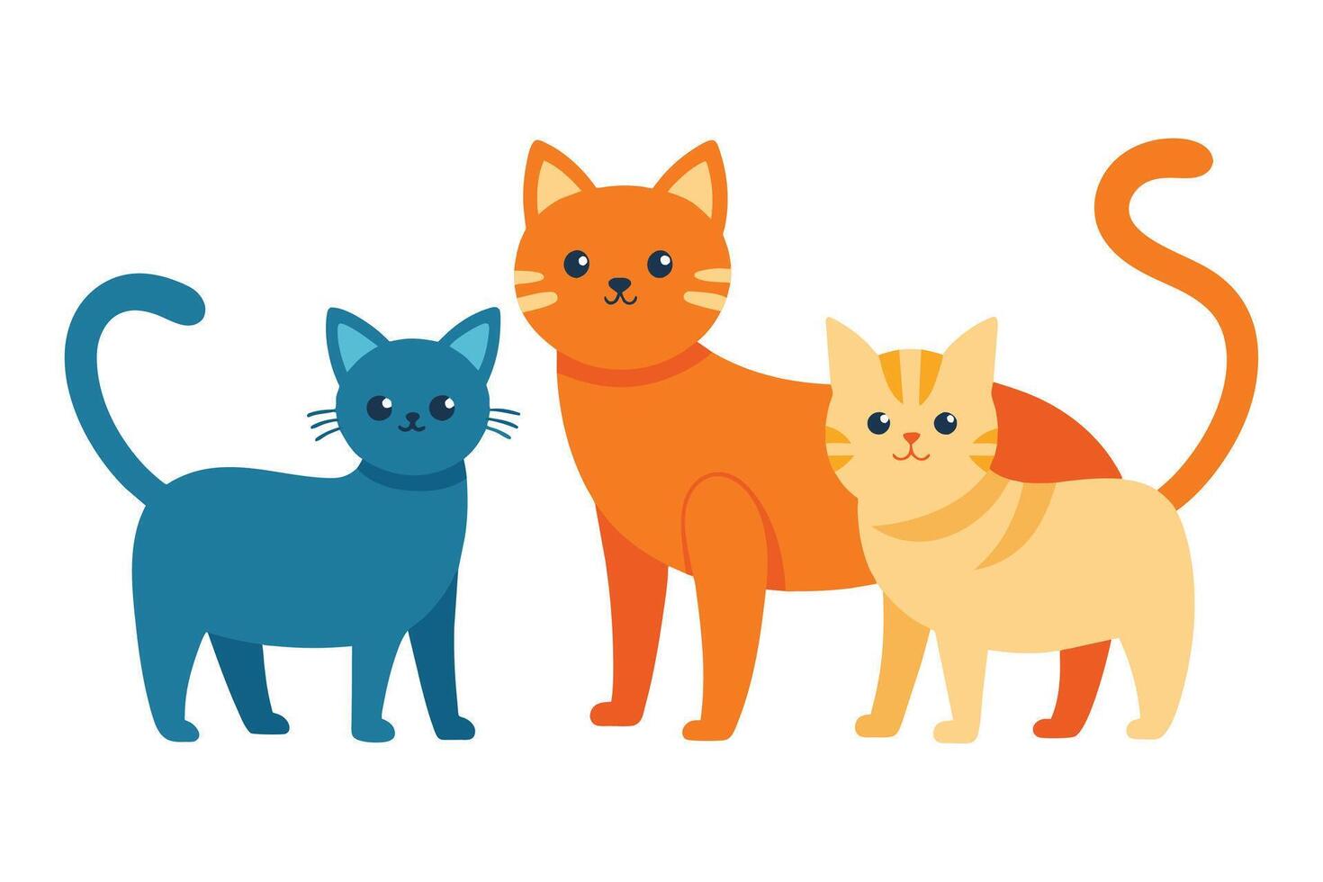 Cute cats collection. Domestic funny kitties. Set of linear vector illustration isolated on white background