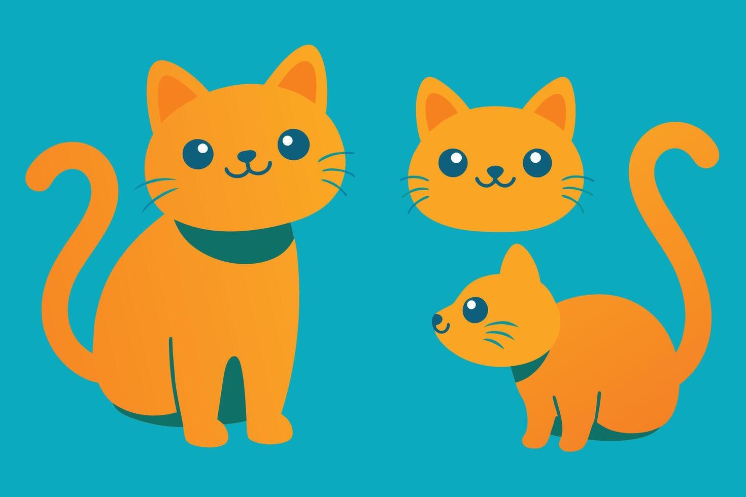 conjunto de lindo gato en diferentes poses ilustración de dibujos animados vector