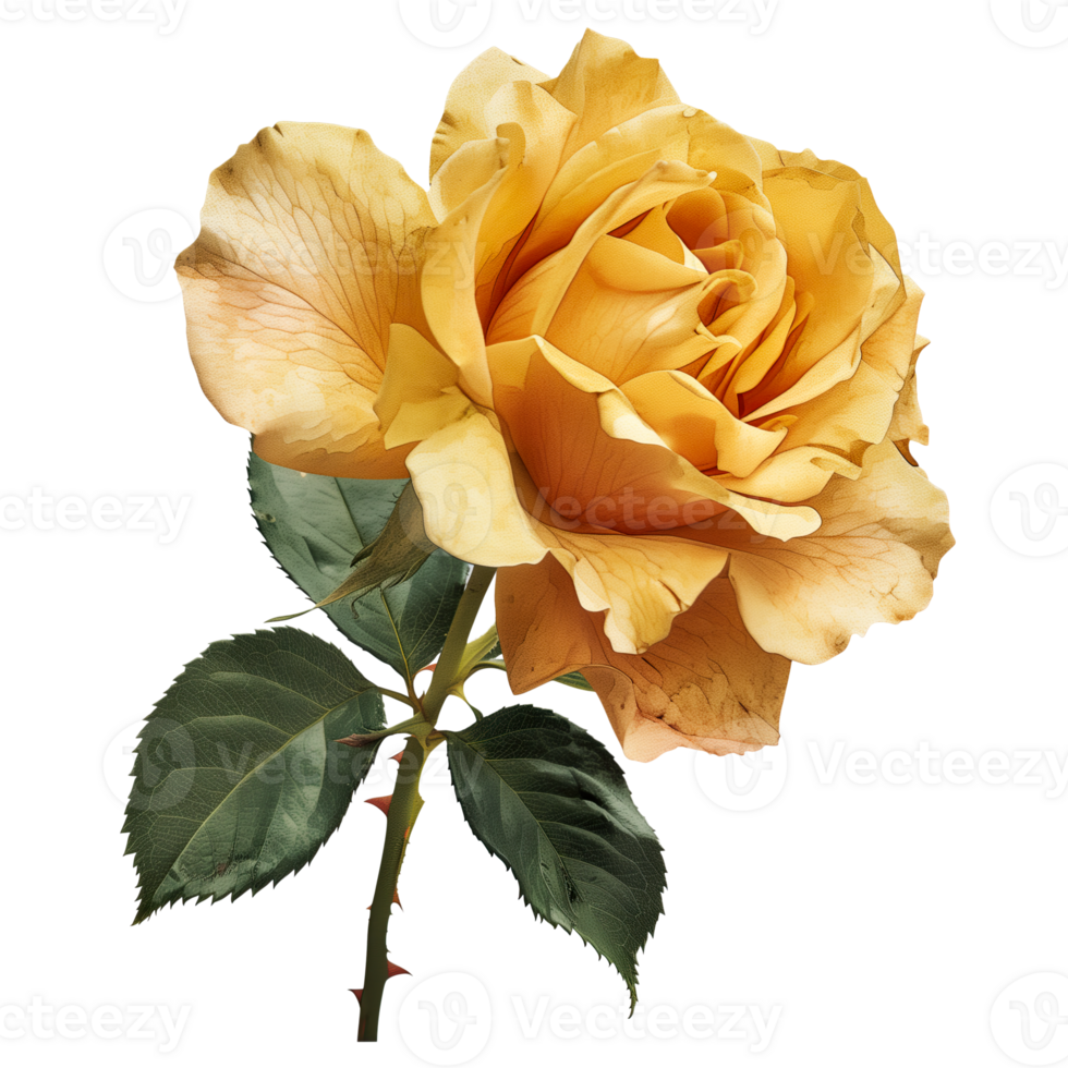 AI generated Isolated illustration of yellow rose flower png