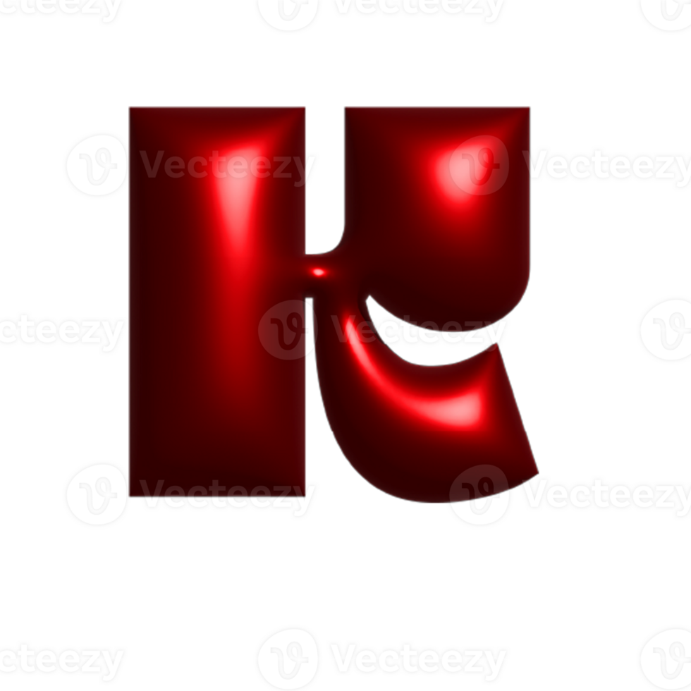 Red metal shiny reflective letter K 3D illustration png