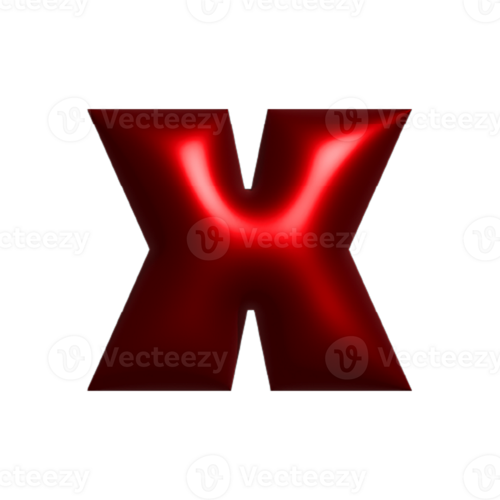 Red metal shiny reflective letter X 3D illustration png