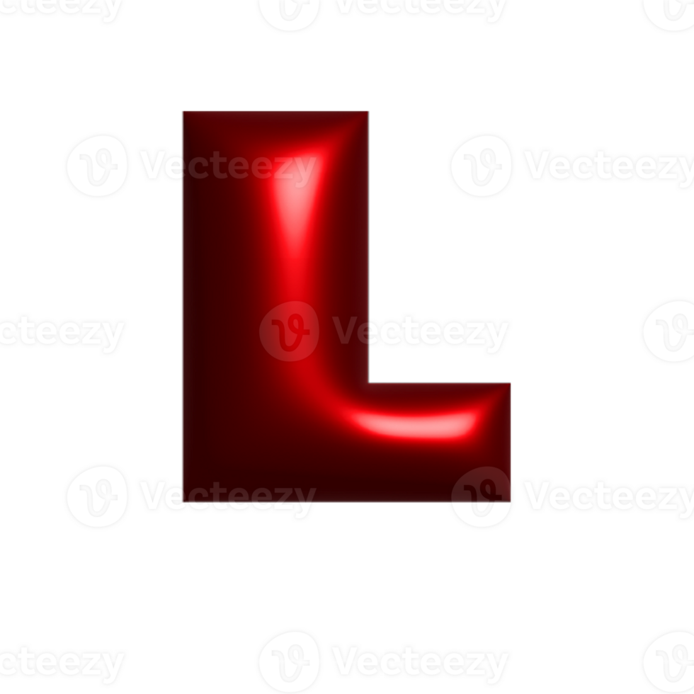 Red metal shiny reflective letter L 3D illustration png