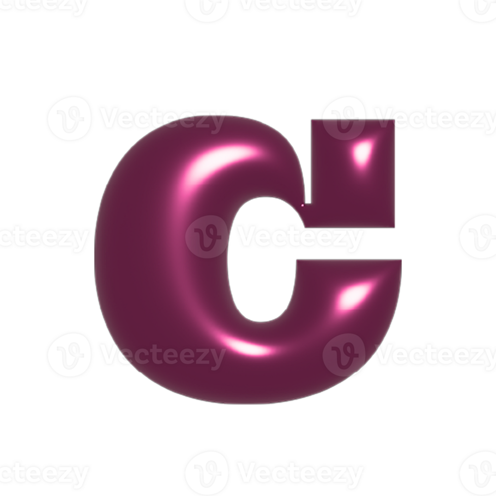 Red metal shiny reflective letter C 3D illustration png