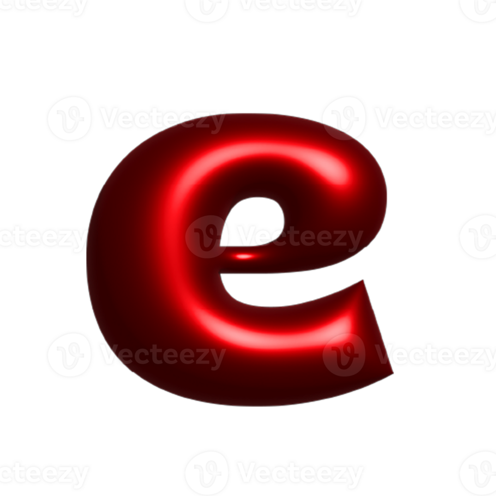 Red metal shiny reflective letter E 3D illustration png