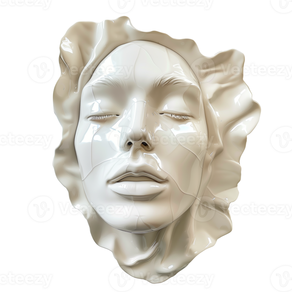 AI generated Woman face ceramic statue cut out element png