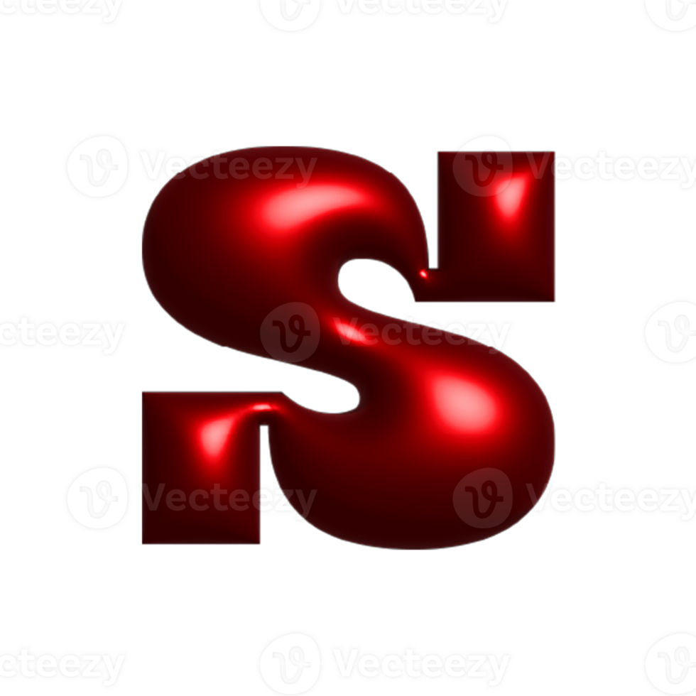 Red metal shiny reflective letter S 3D illustration png