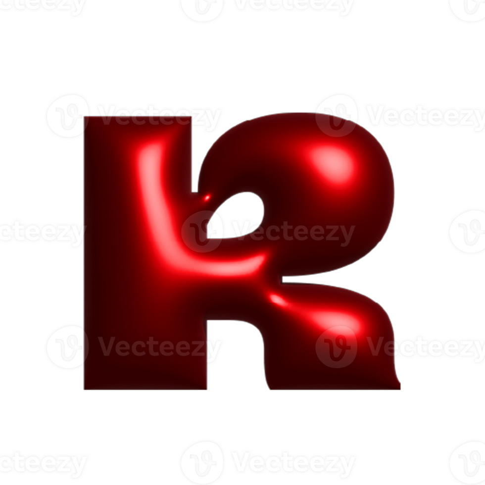Red metal shiny reflective letter R 3D illustration png