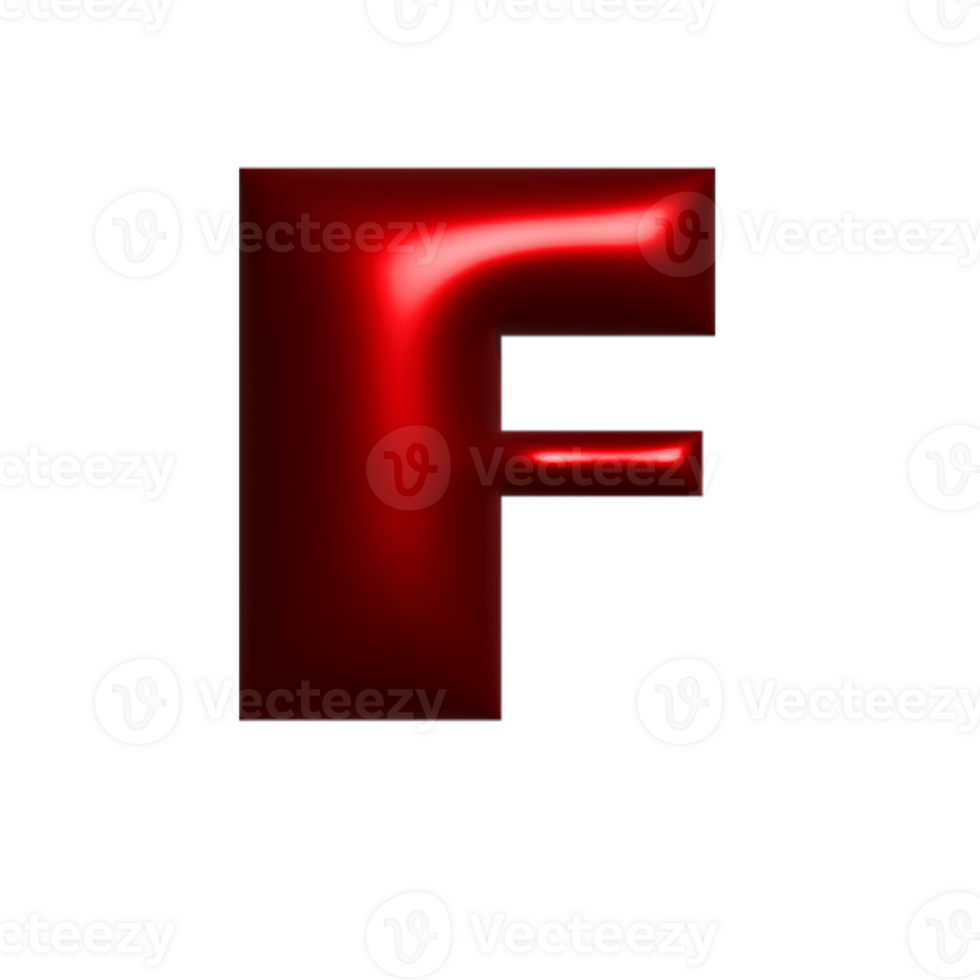 Red metal shiny reflective letter F 3D illustration png