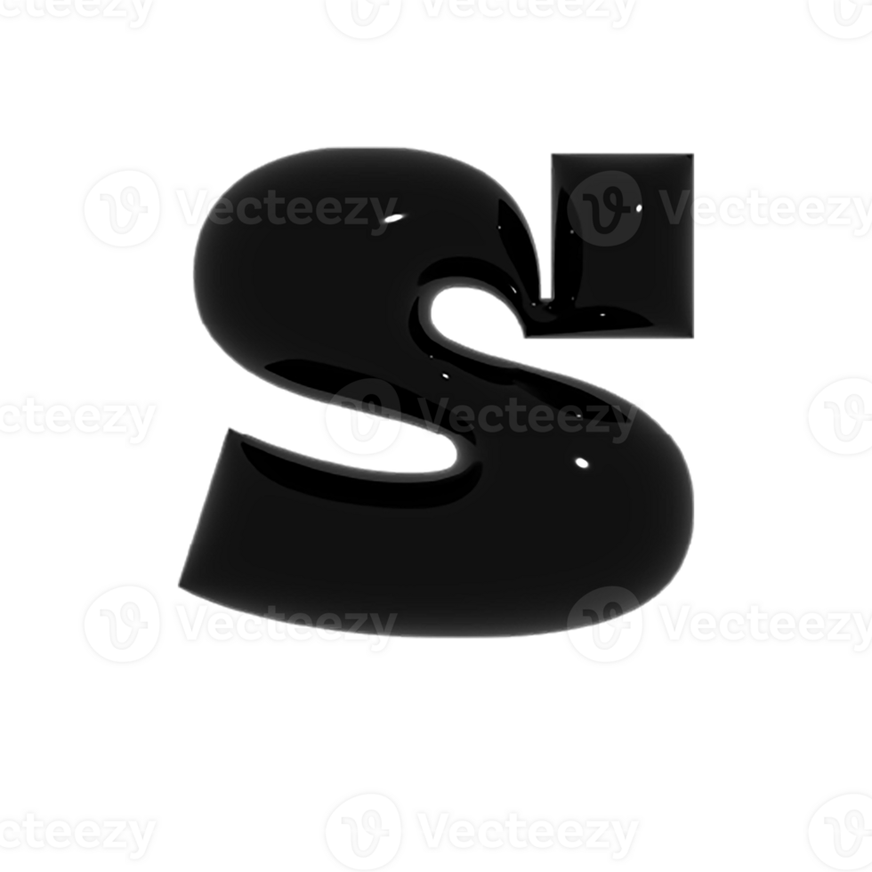 Black metal shiny reflective letter S 3D illustration png