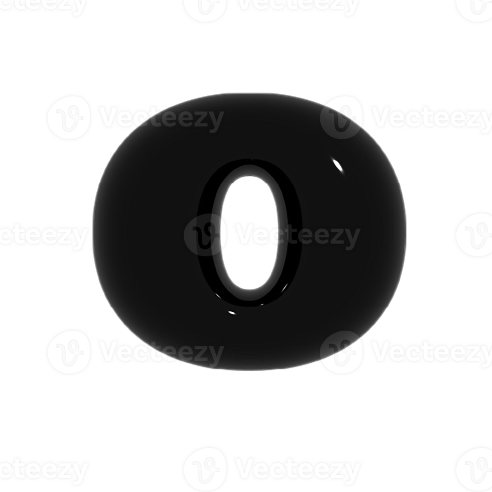 Black metal shiny reflective letter O 3D illustration png
