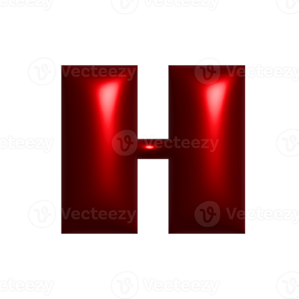 Red shiny reflective letter H 3D illustration png
