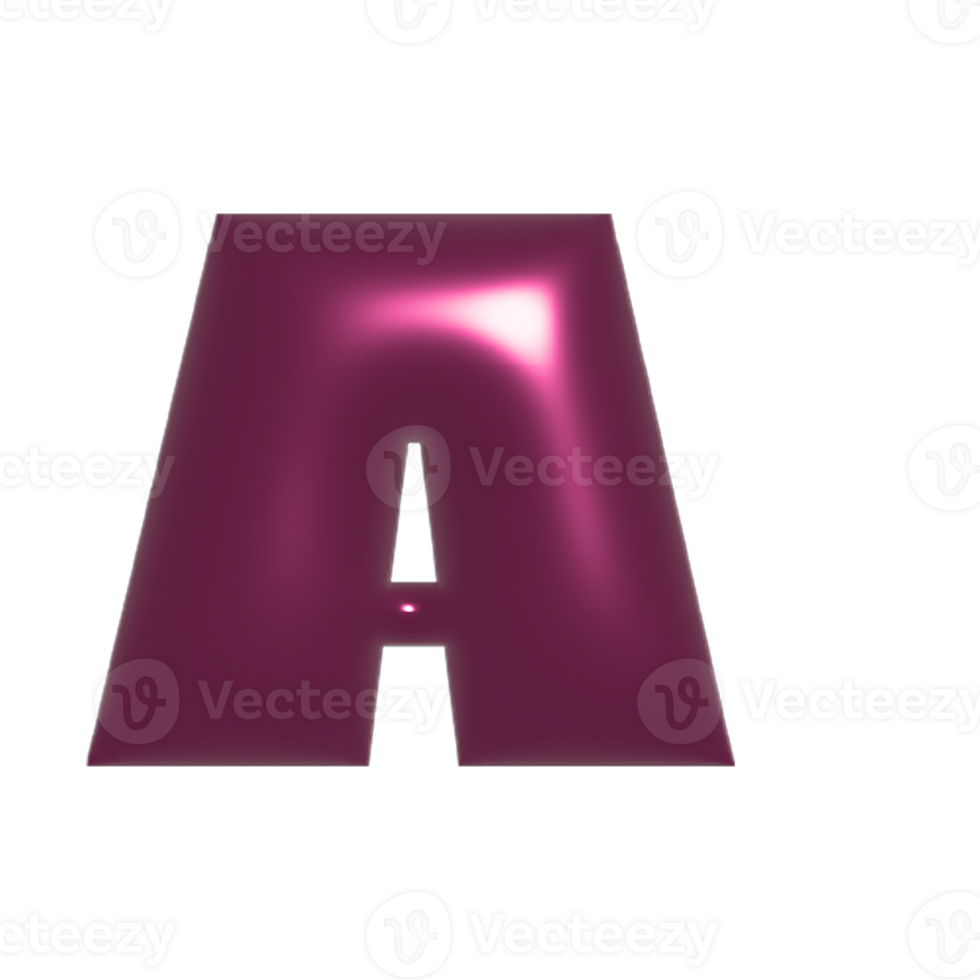 Pink metal shiny reflective letter A 3D illustration png