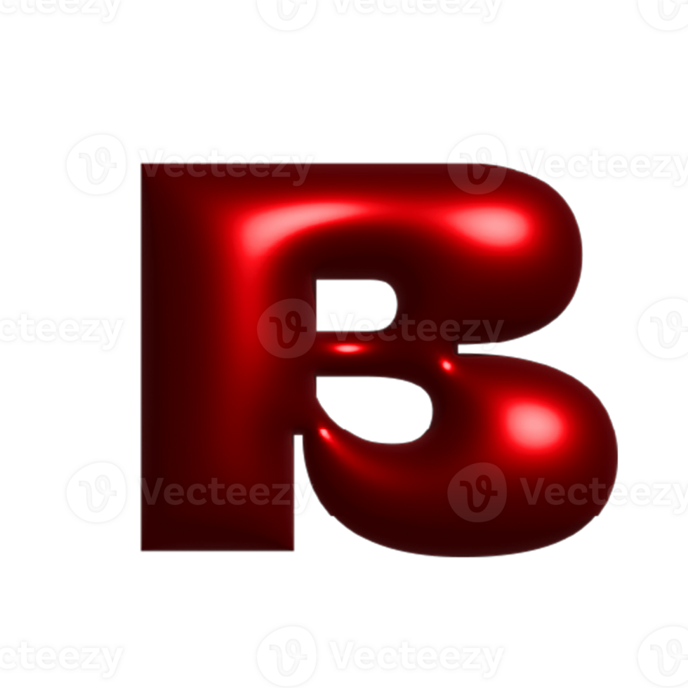 Red metal shiny reflective letter B 3D illustration png