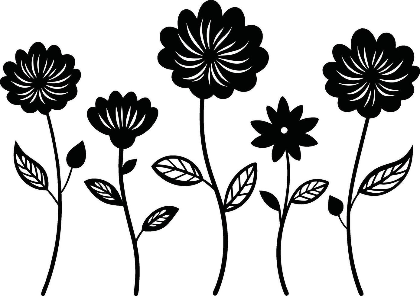 Set of Hand Drawn Line Flowers vector