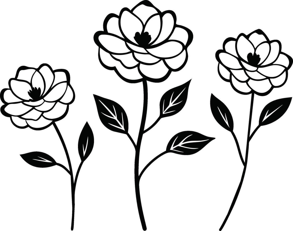 Set of Hand Drawn Line Flowers vector