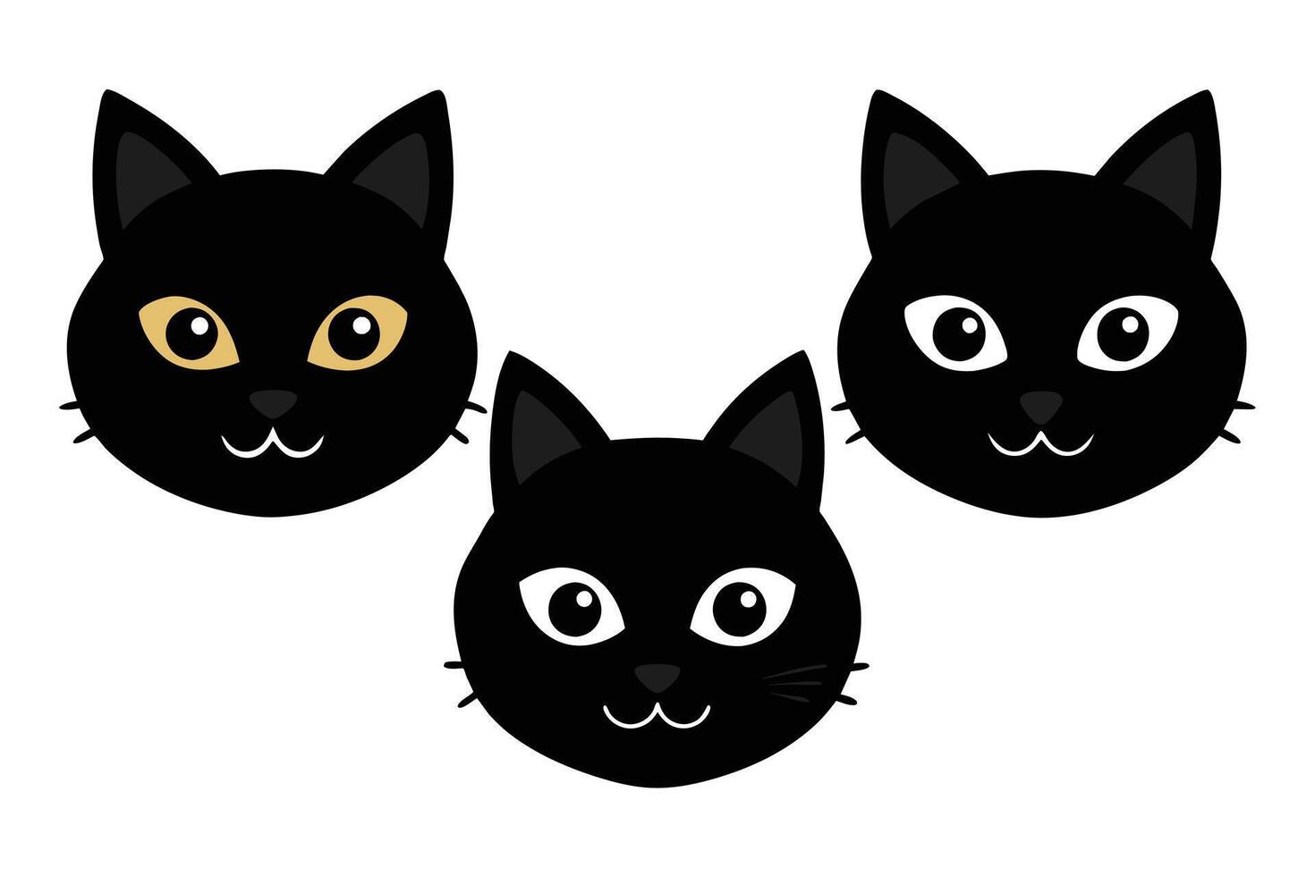 Set of black Assorted cats faces isolated on white background vector