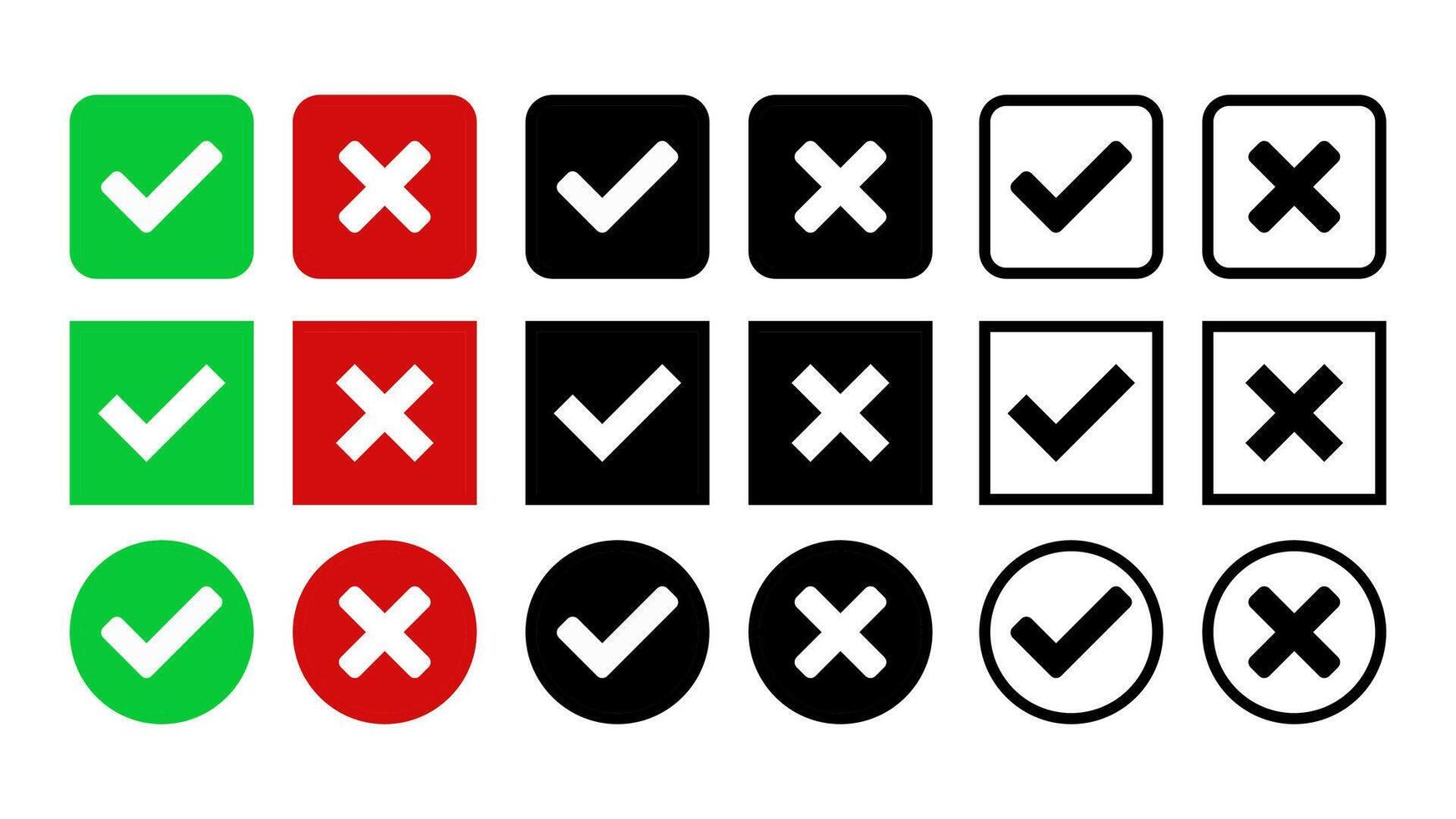 vector icono conjunto de cheque marca y X marca