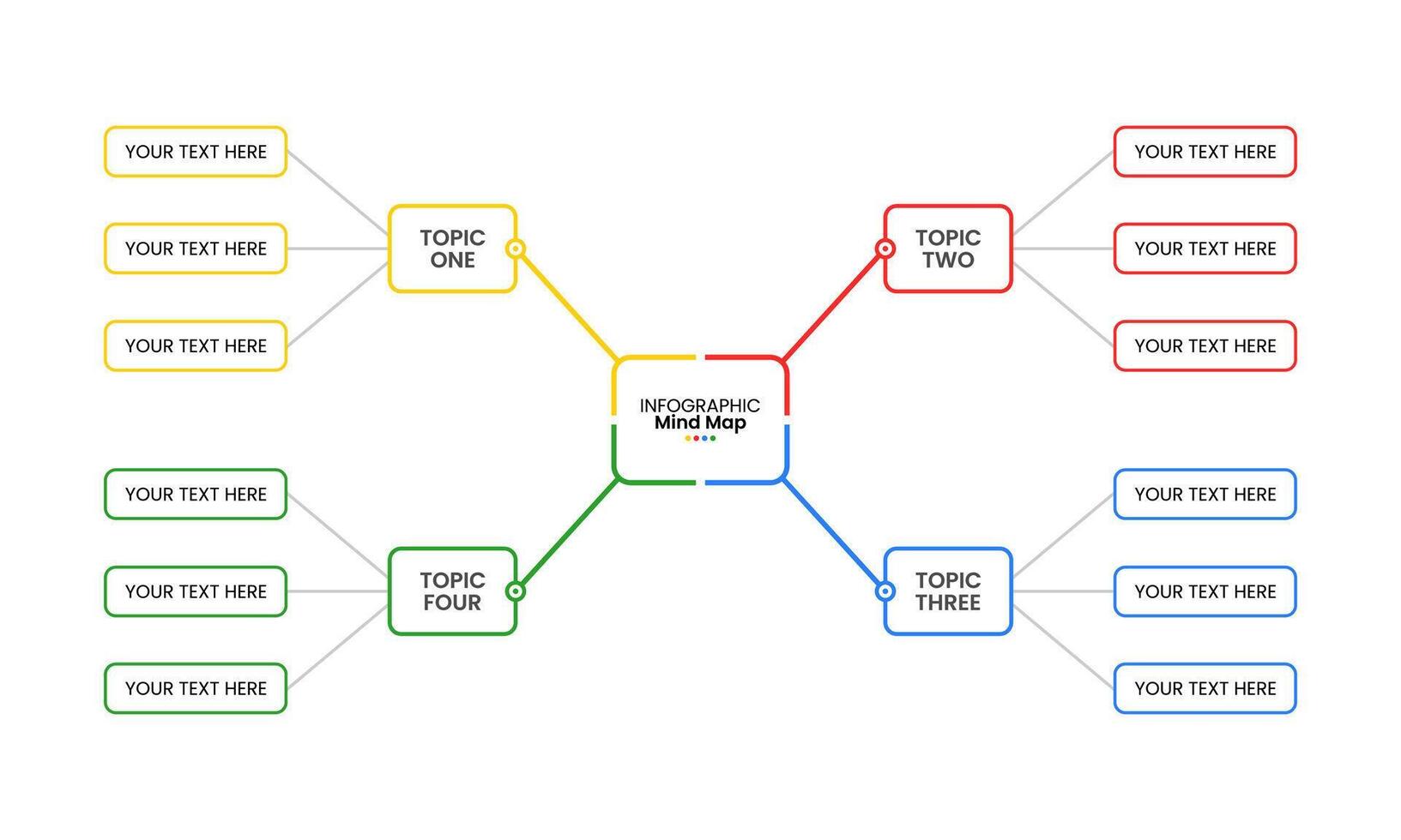 Infographic mind map scheme with 4 steps and colorful elements. Infographic template for business presentation. vector