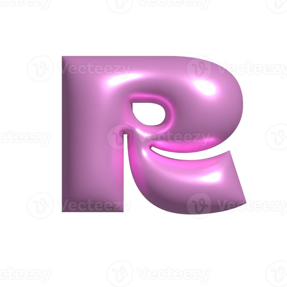 Pink metal shiny reflective letter R 3D illustration png