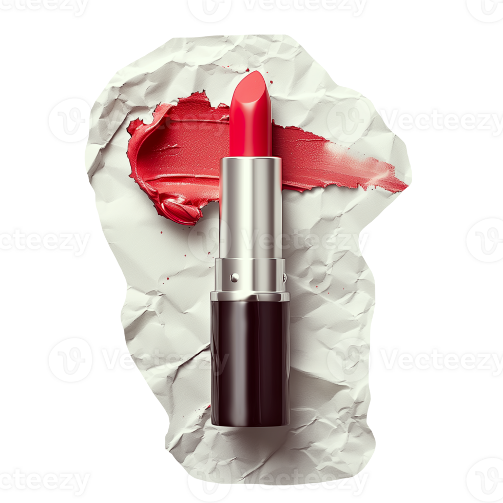 AI generated Red lipstick carved on crumpled paper png